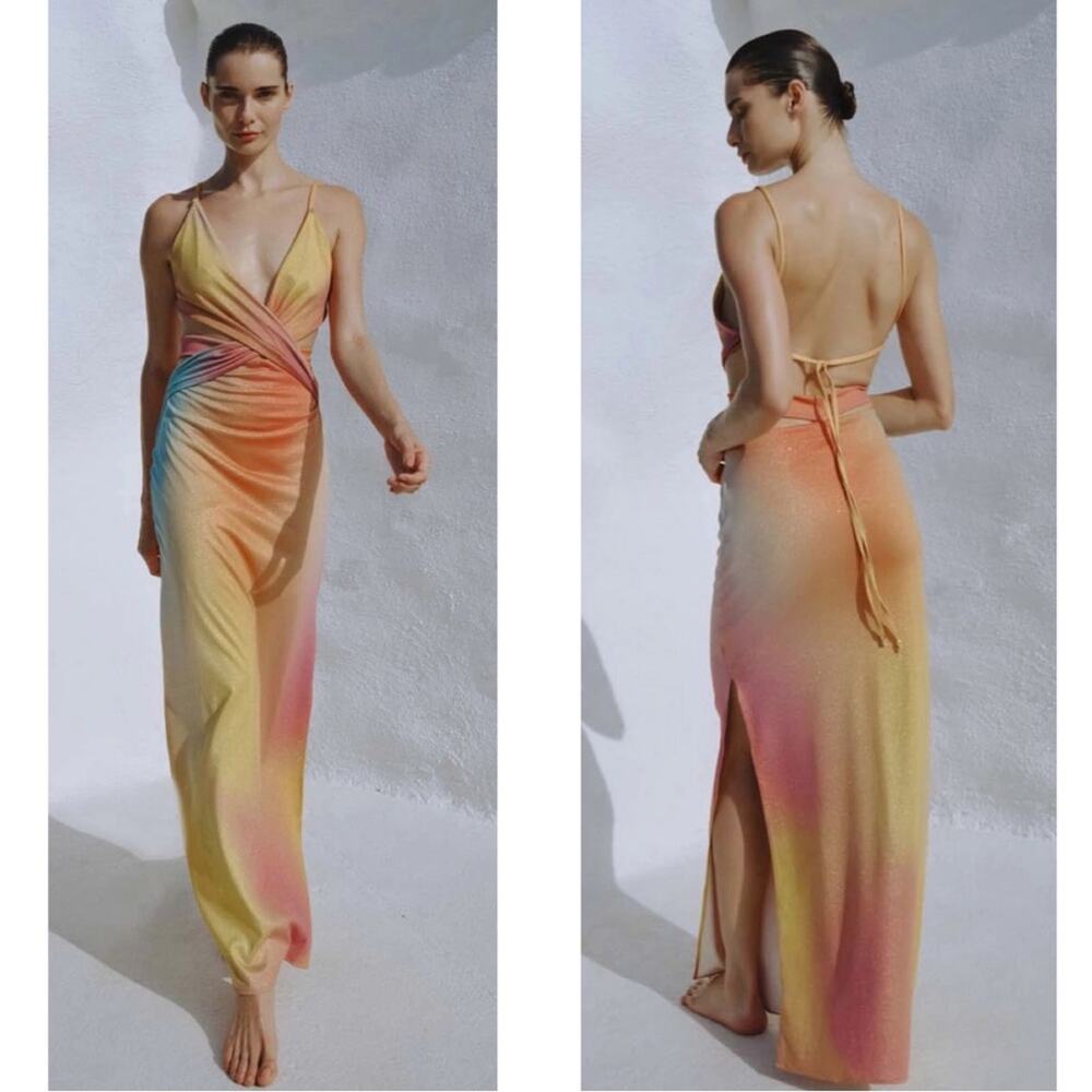 BAOBAB Arlett Cutout Metallic Rainbow Daylight Maxi Dress Size Large